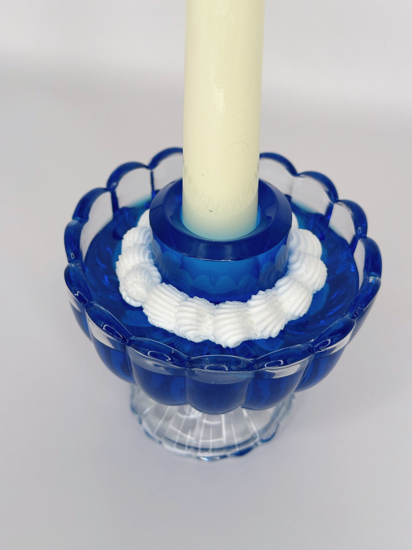 Blue Jello Candlestick Holder