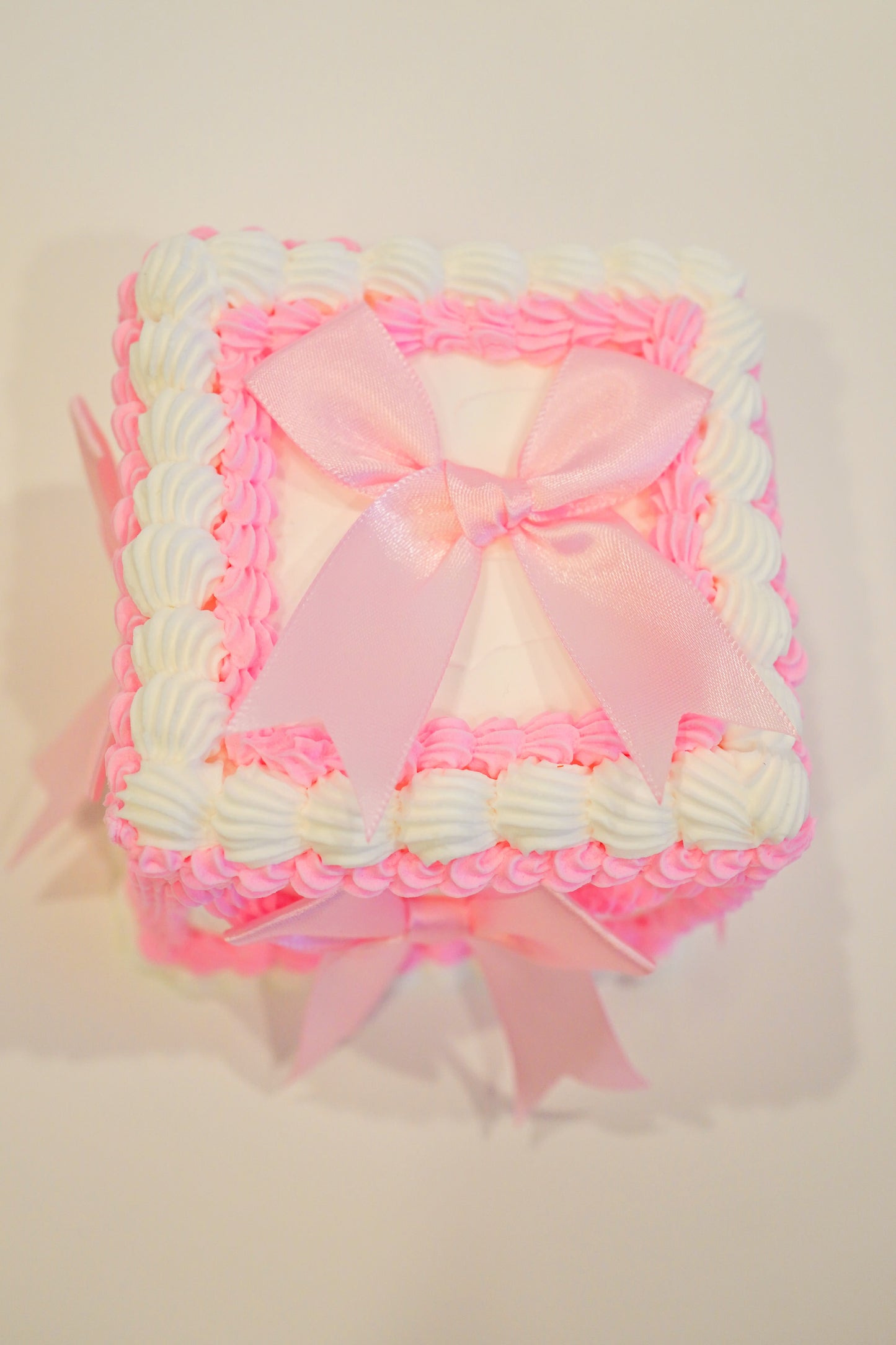 Vintage White and Pink Bow Square Small Cake
