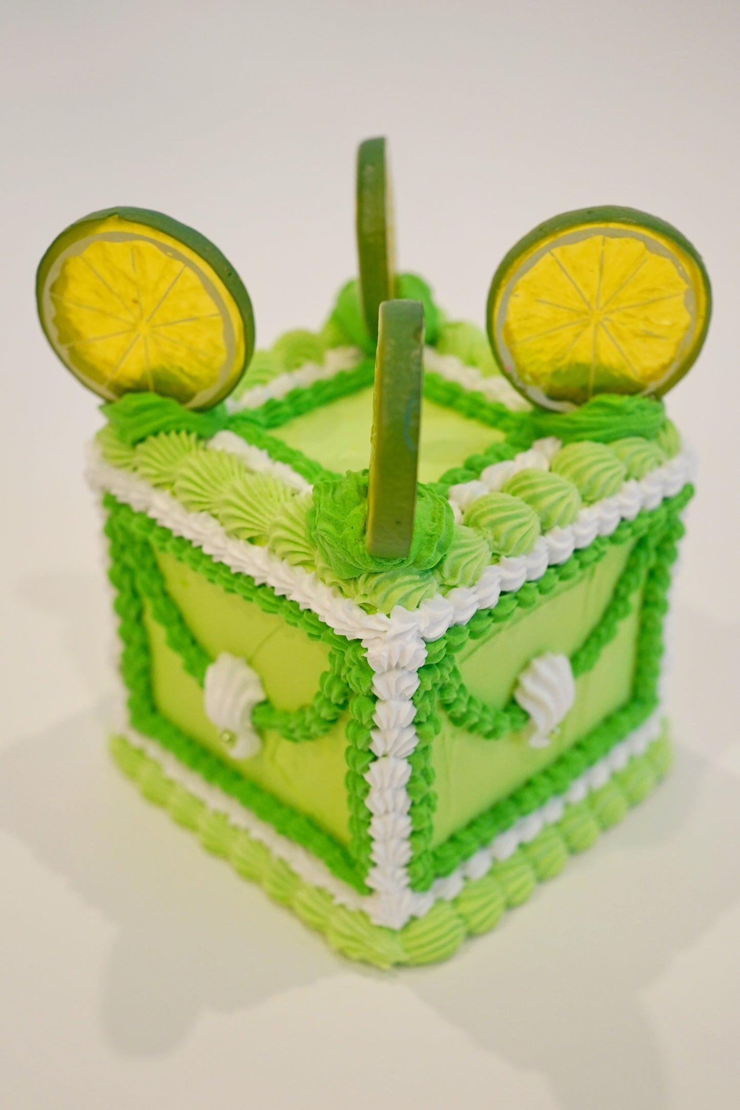 Vintage Small Square Lime Cake with Fruit