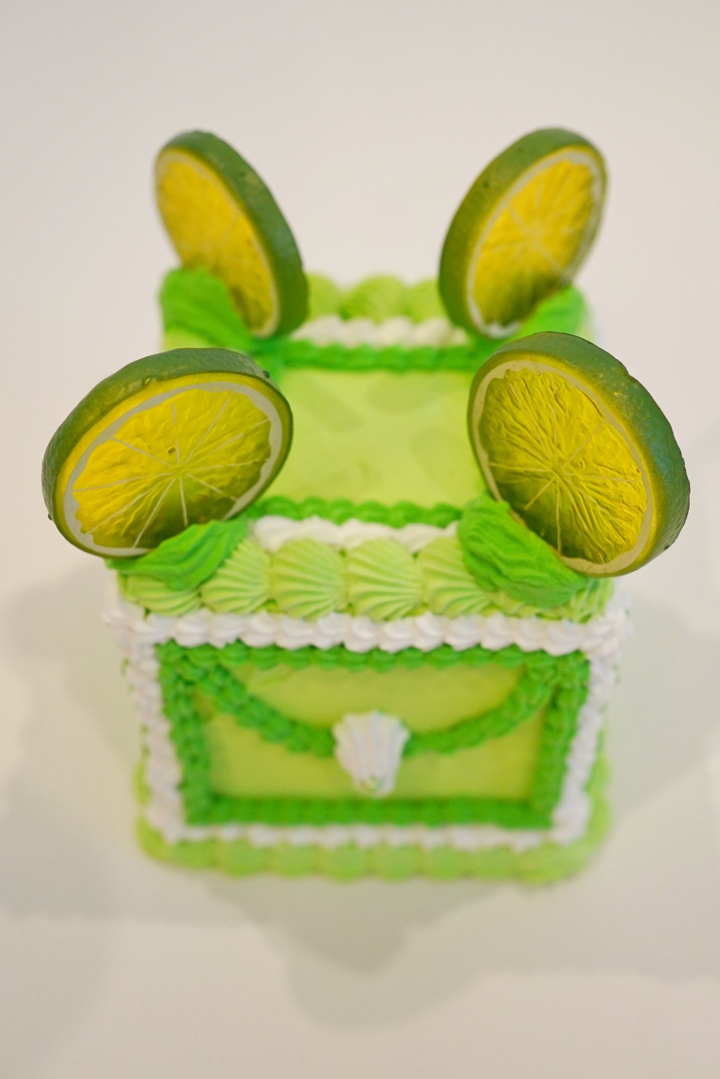 Vintage Small Square Lime Cake with Fruit