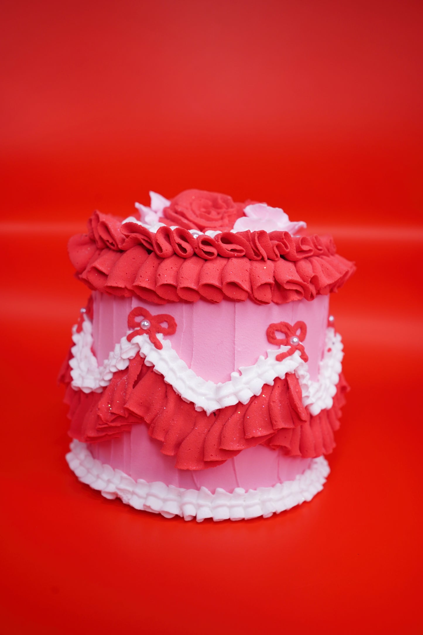 Pink and Red Rose Fake Cake