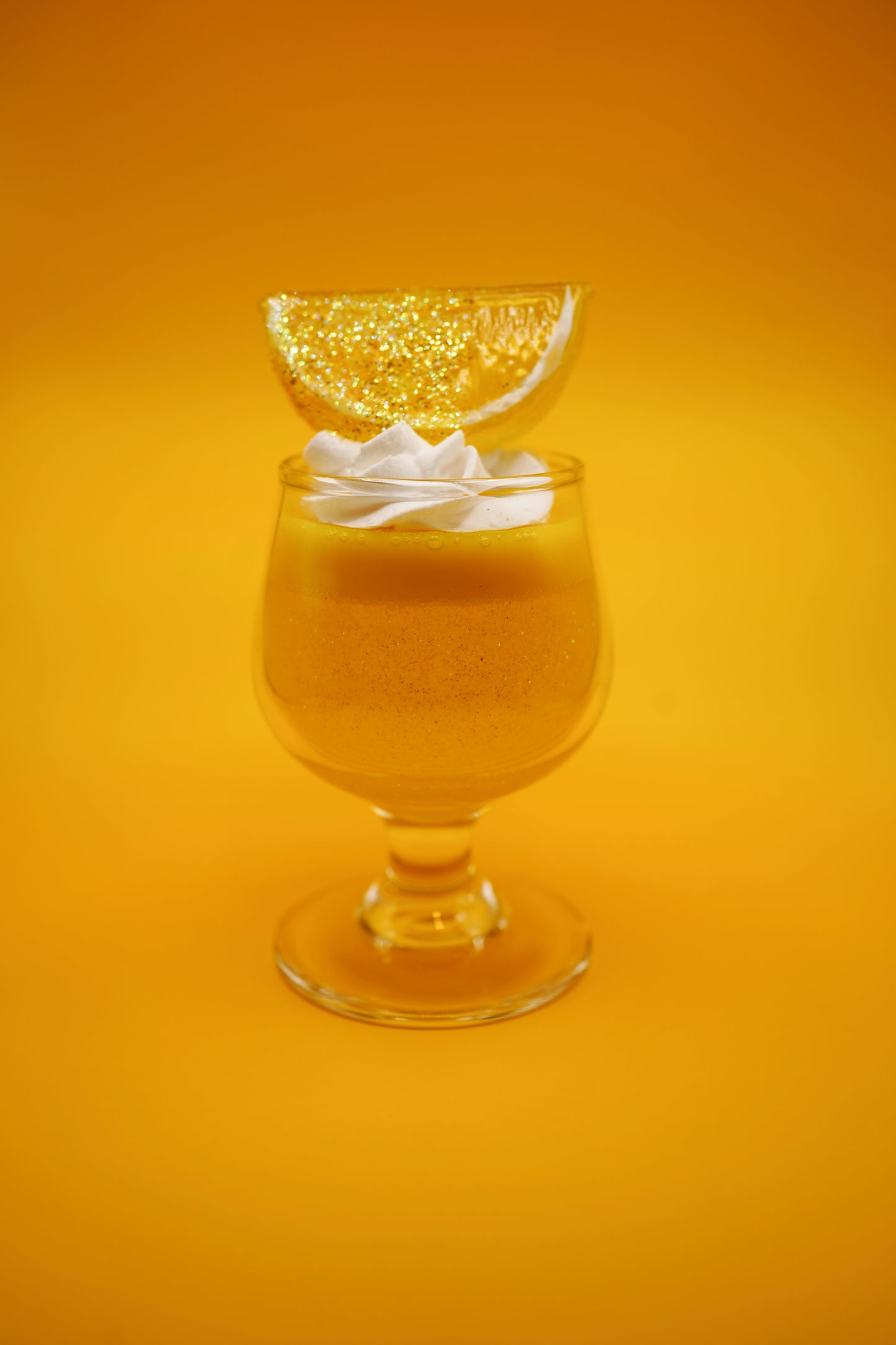 Vintage Small Yellow Glitter Lemon Cup Jello with Fruit on top