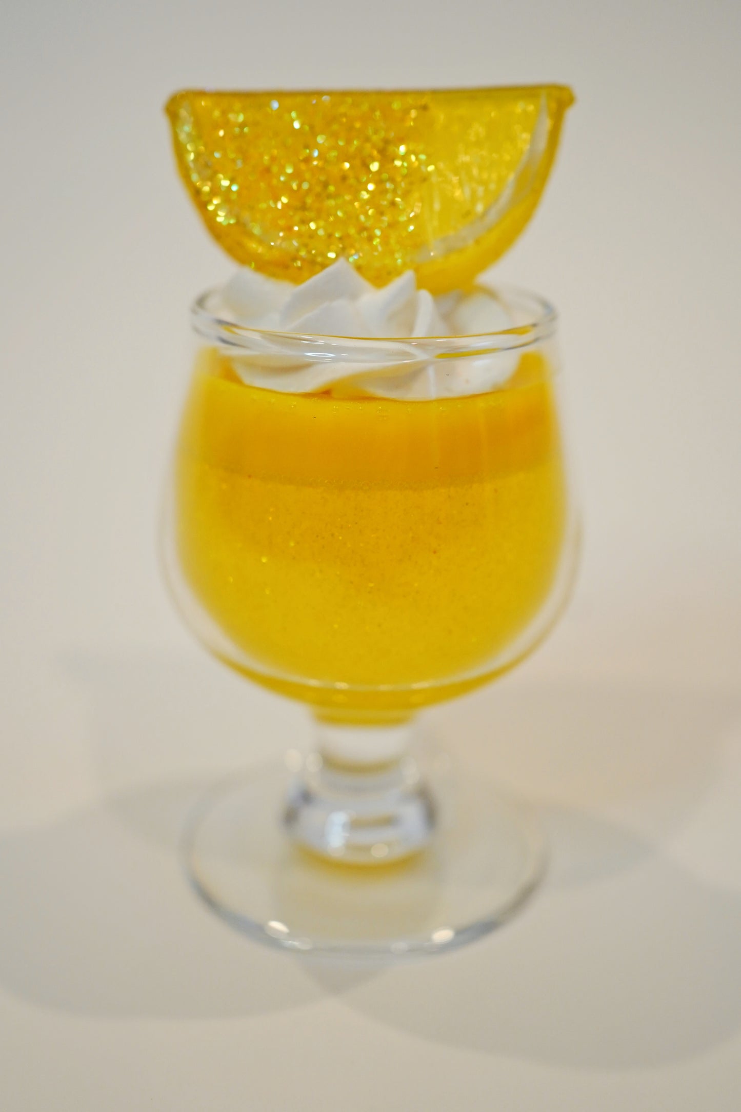 Vintage Small Yellow Glitter Lemon Cup Jello with Fruit on top