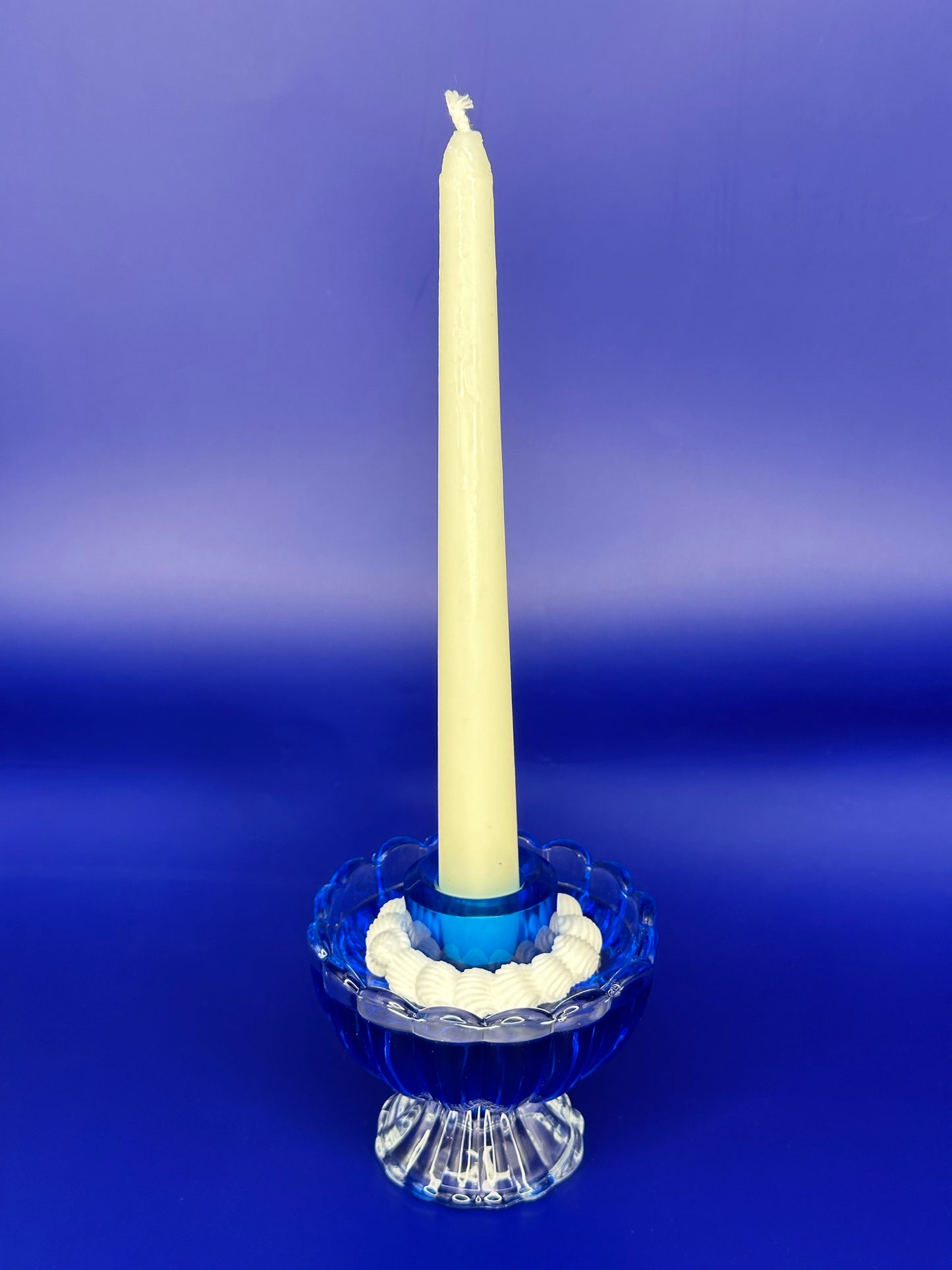 Blue Jello Candlestick Holder
