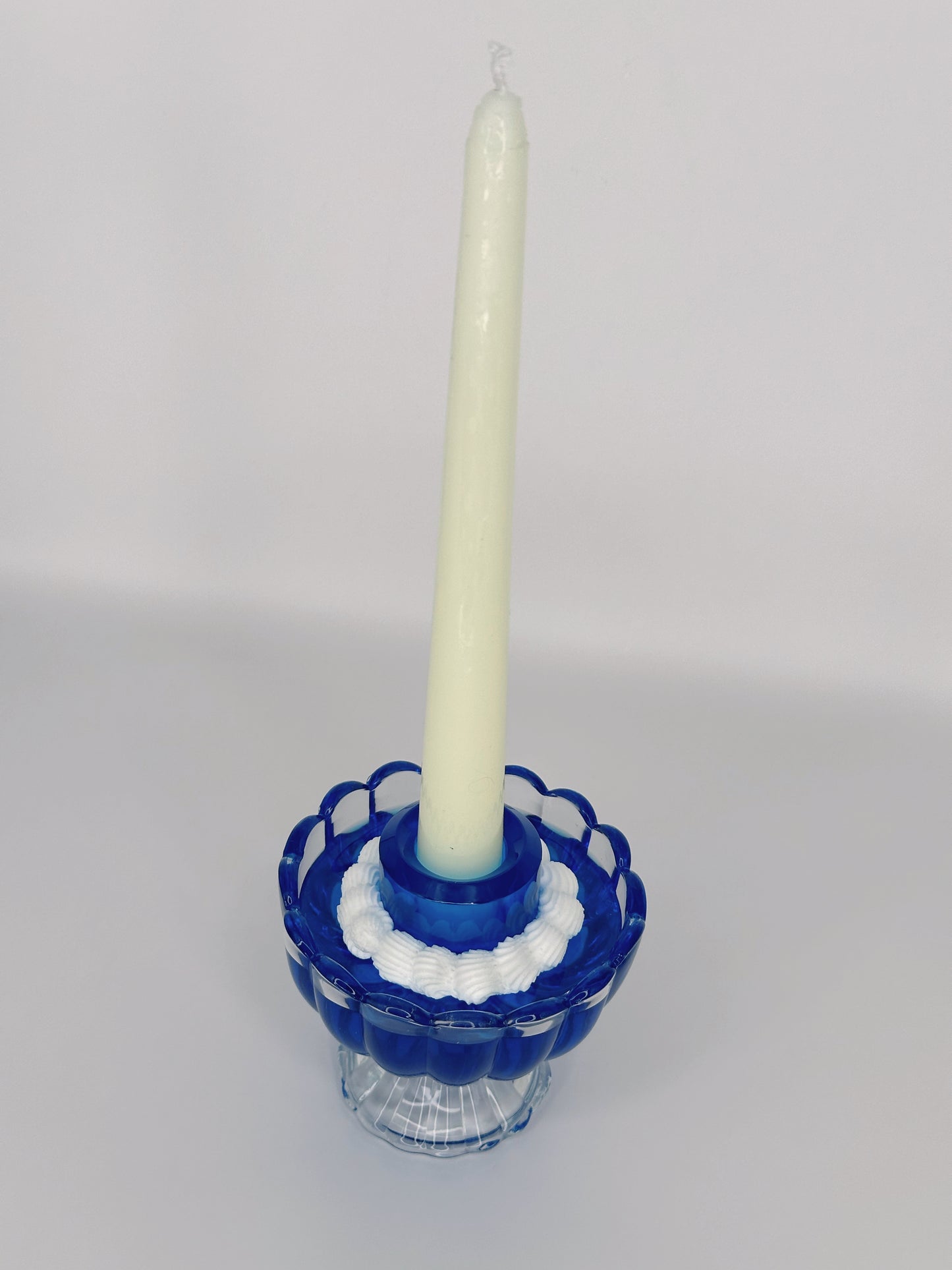 Blue Jello Candlestick Holder