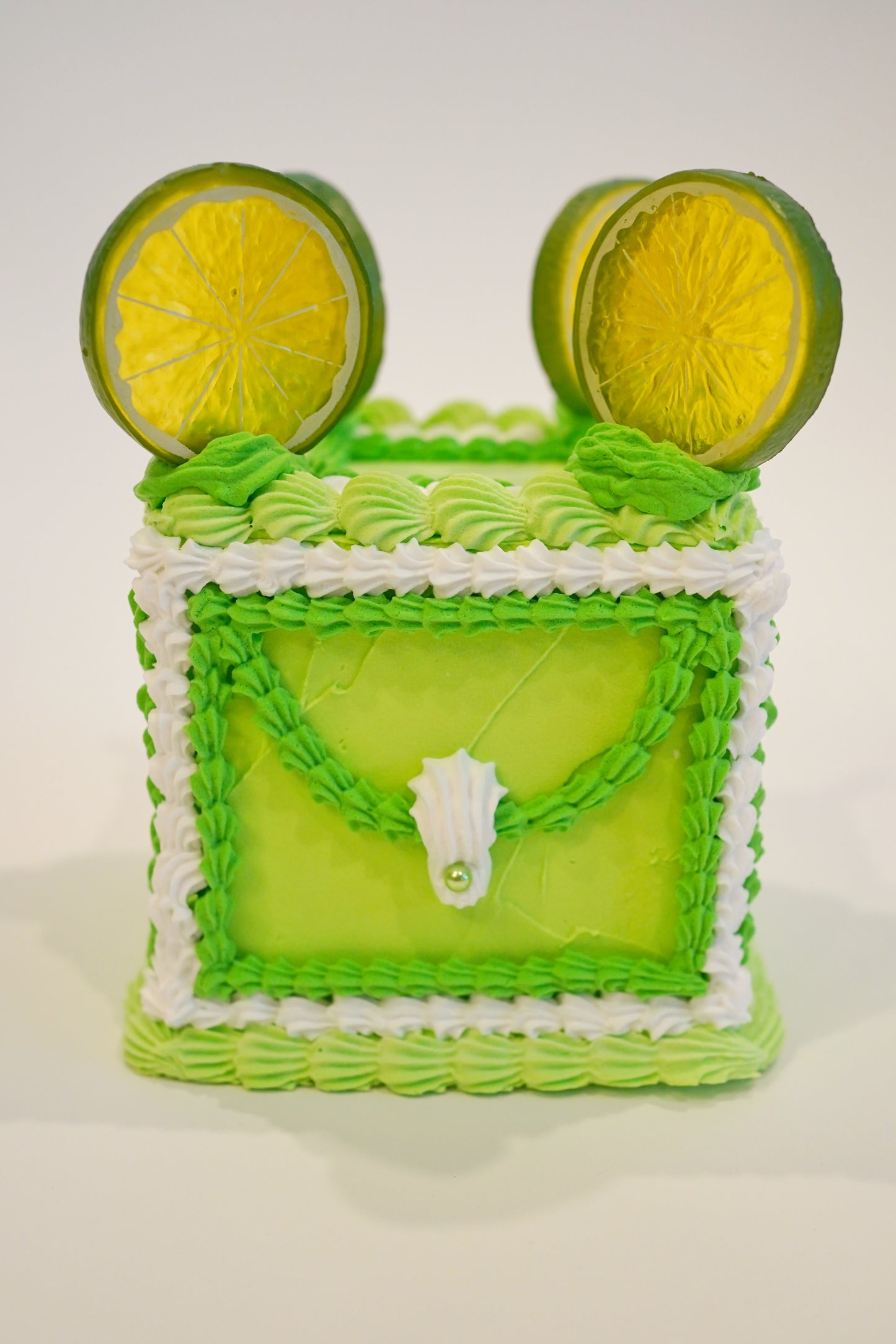 Vintage Small Square Lime Cake with Fruit