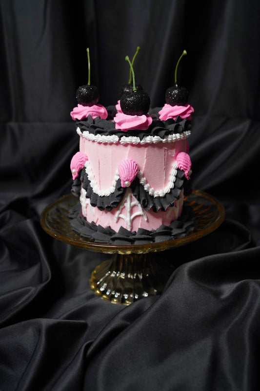 Black and Pink Spiderweb Fake Cake