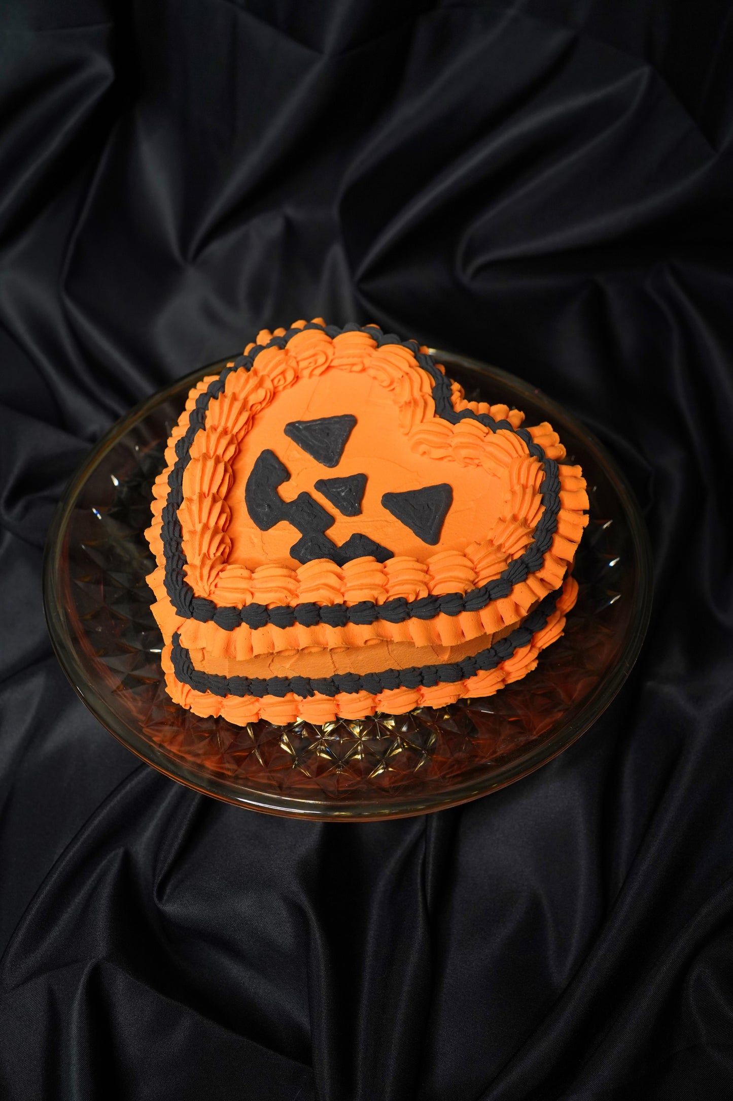 Medium Orange Heart Shaped Jack O Lantern Fake Cake