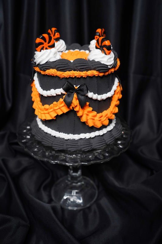 Black and Orange Halloween Candy Fake Cake