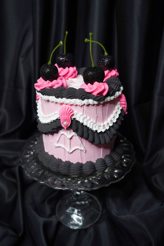 Pink and Black Spiderweb Fake Cake