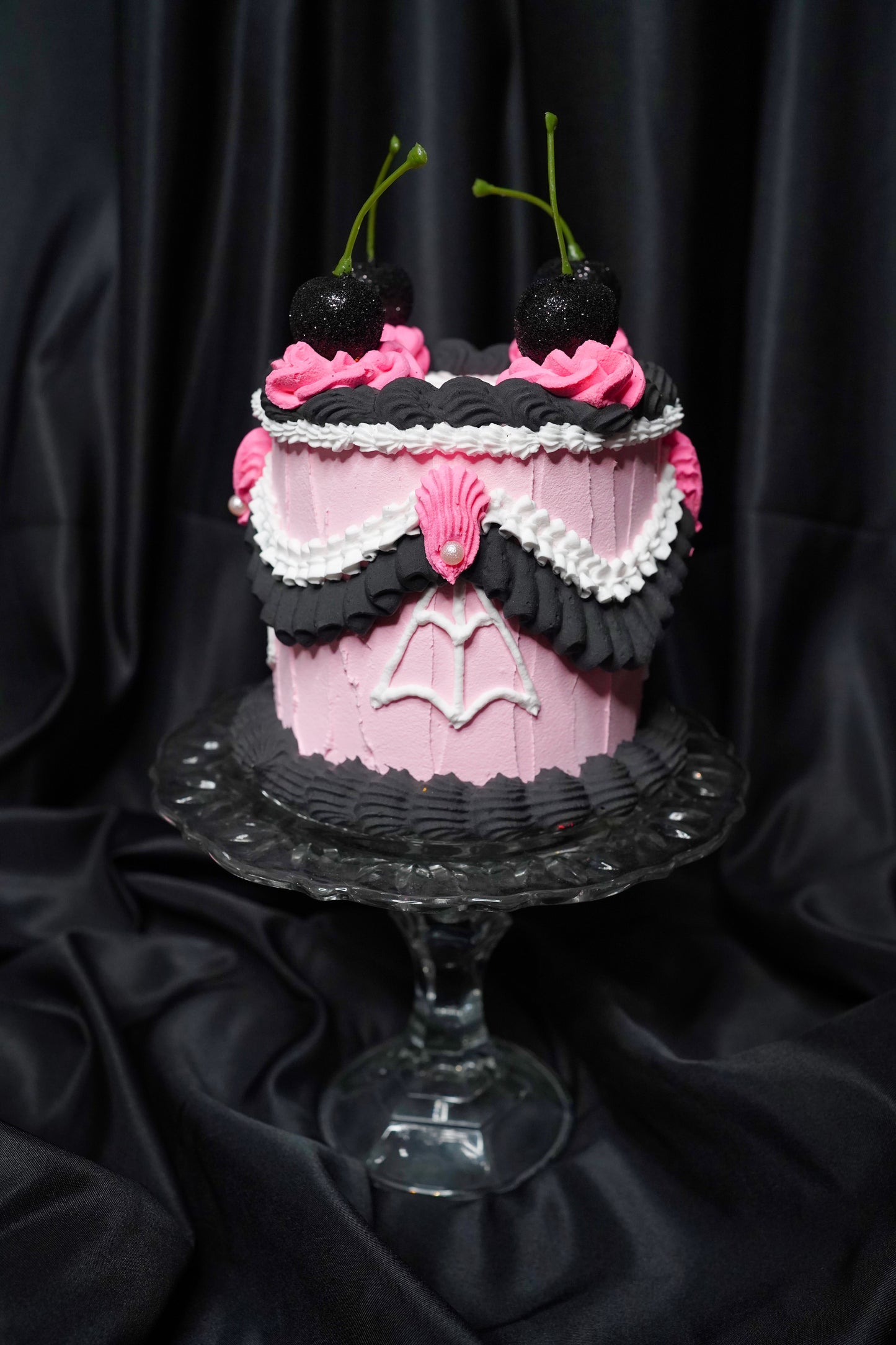 Pink and Black Spiderweb Fake Cake