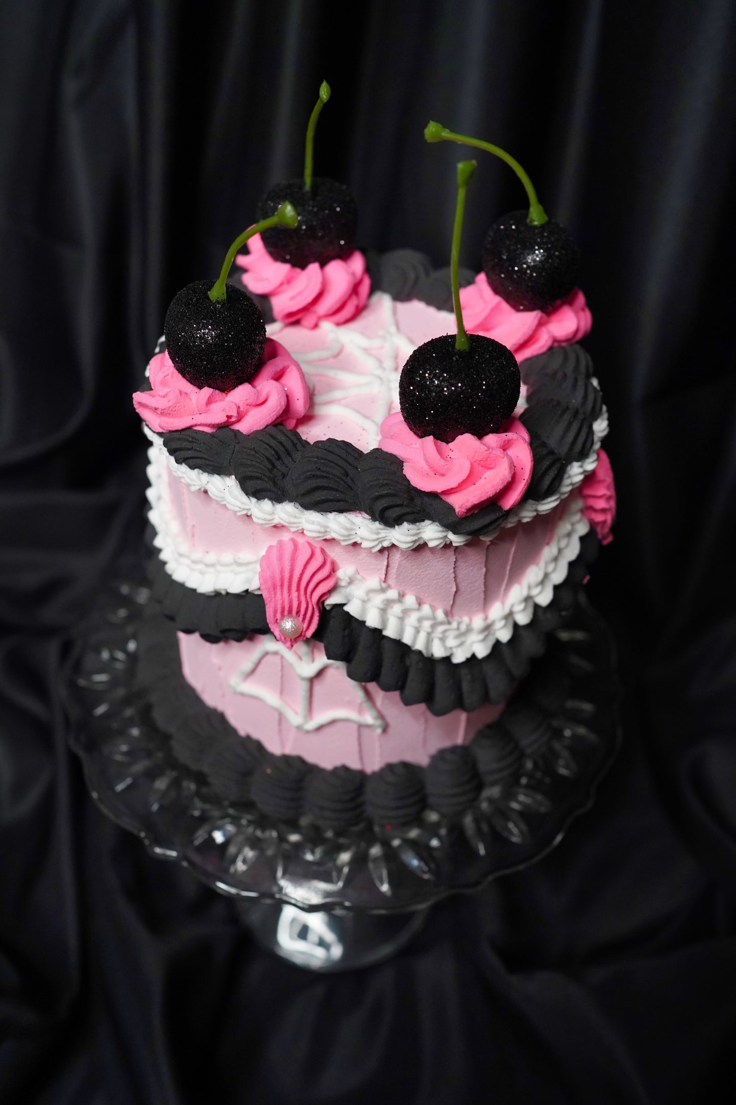 Pink and Black Spiderweb Fake Cake