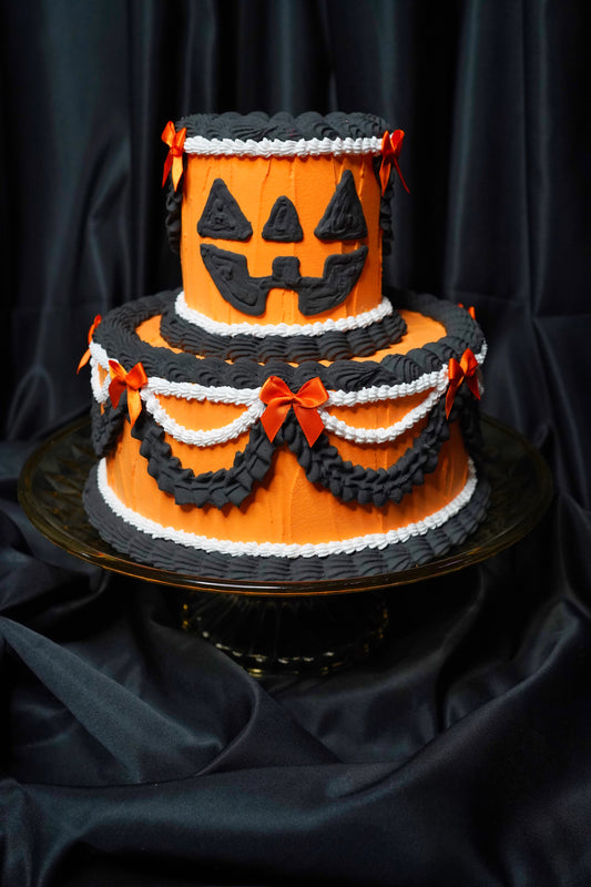 Two Tier Jack O Lantern Fake Cake