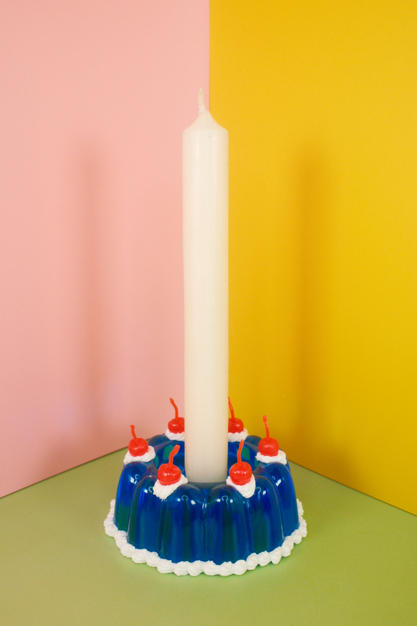 Blue Jello Candlestick Holder