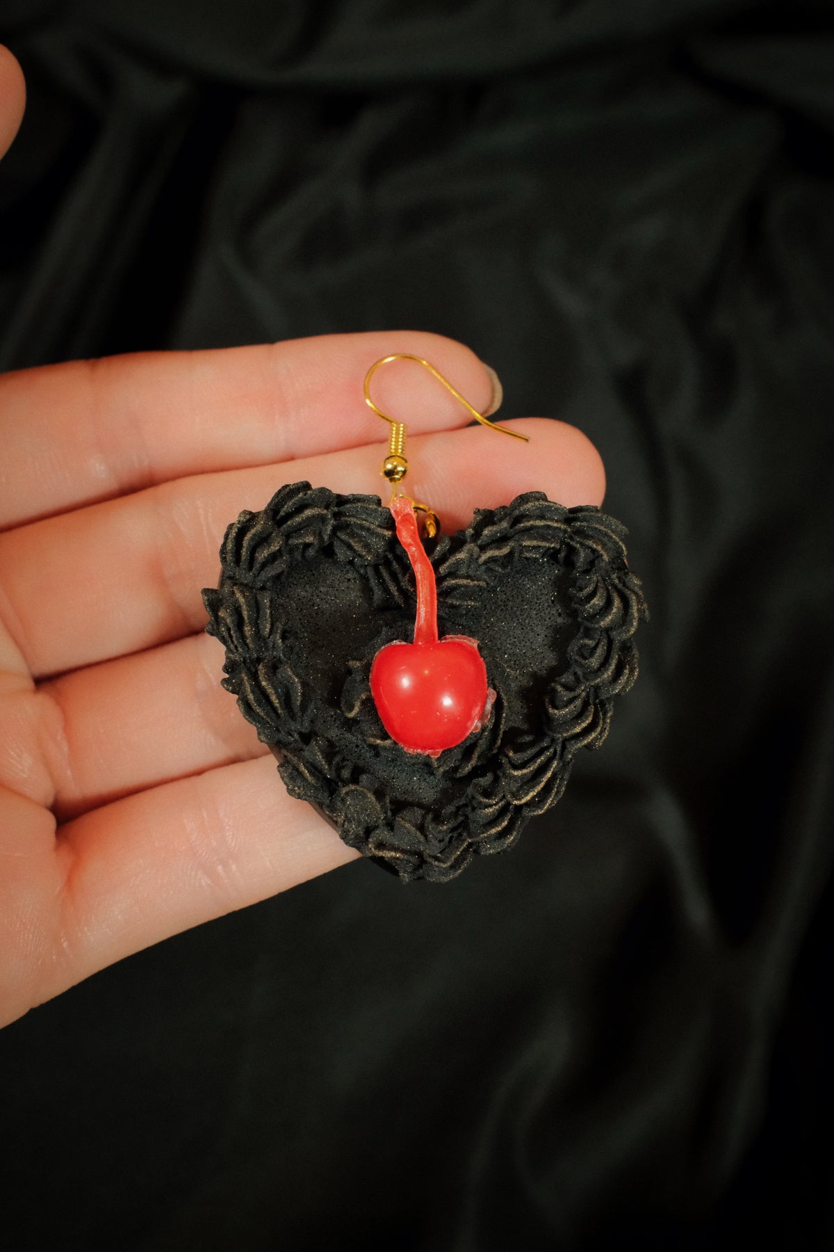 Black Heart Cake Earrings