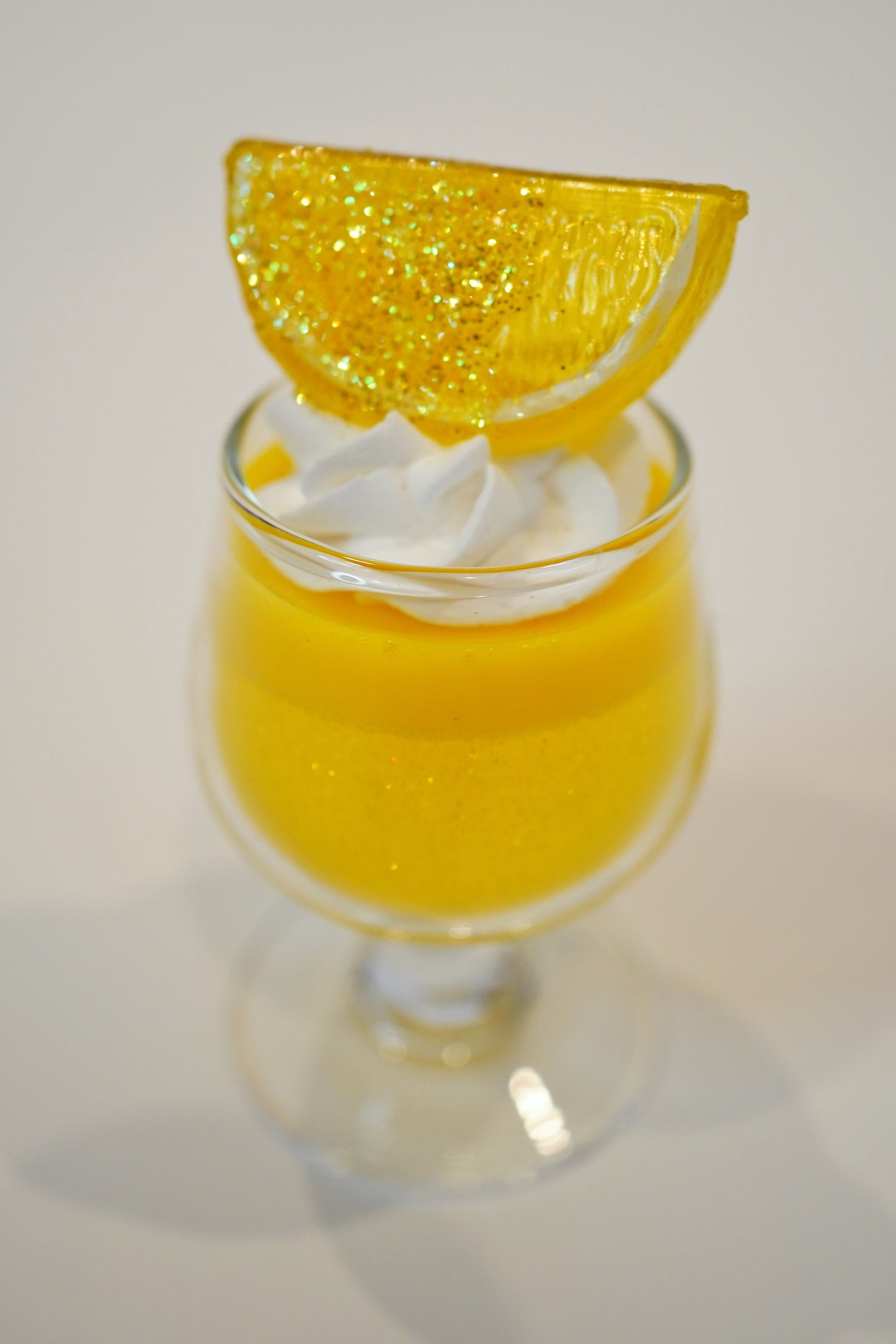 Vintage Small Yellow Glitter Lemon Cup Jello with Fruit on top